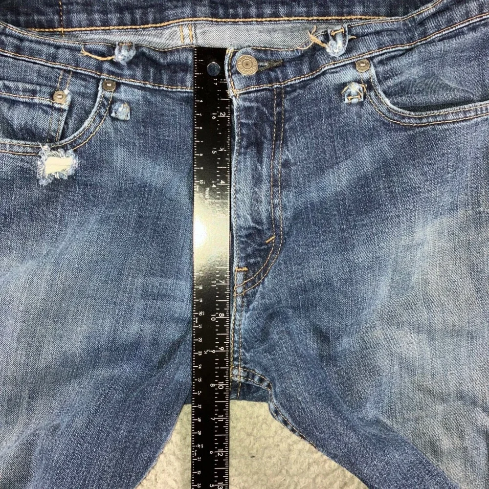Levi 514 Straight Fit Jeans Mens 34x30 Blue Grunge Distressed Dark Wash Utility